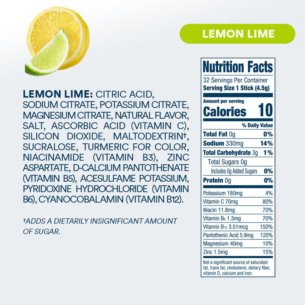 Zero Sugar Lemon Lime Electrolyte Powder, 8 oz sticks, 32 count M7