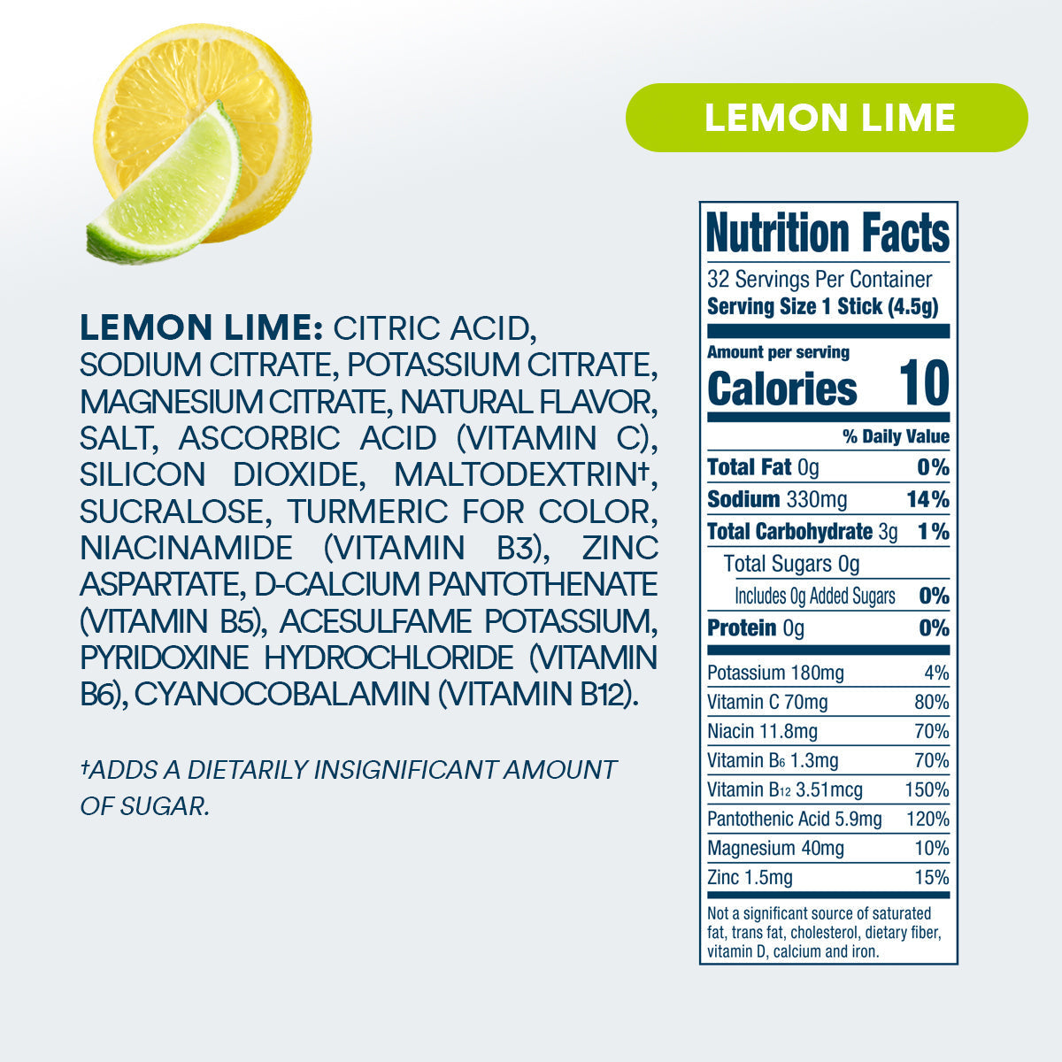 Zero Sugar Lemon Lime Electrolyte Powder, 8 oz sticks, 32 count M7