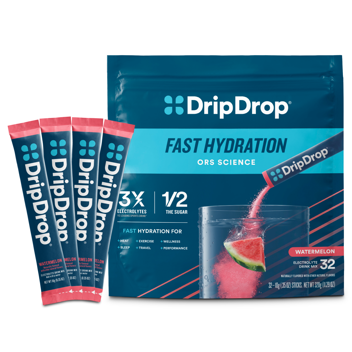 Watermelon Electrolyte Powder, 8 oz sticks, 32 count E7