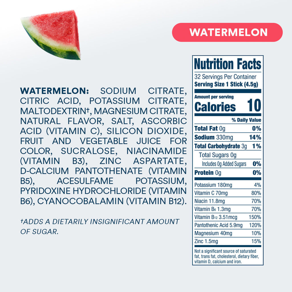Zero Sugar Watermelon Electrolyte Powder, 8 oz sticks, 32 count E3