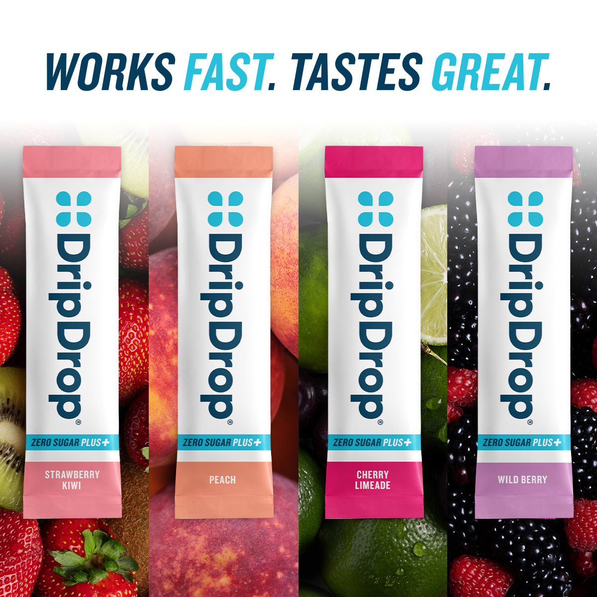 Zero Sugar Plus, Strawberry Kiwi, Peach, Cherry Limeade, Wild Berry, 16 oz sticks, 16 count F1